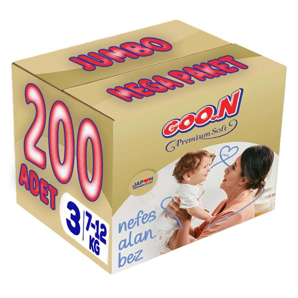 Goon Premium Soft Bebek Bezi Beden:3 (7-12Kg) Midi 200 Adet Jumbo Mega Pk