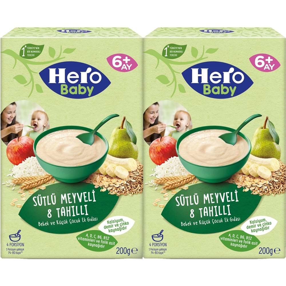 Hero Baby Kaşık Maması 200GR Sütlü Meyveli 8 Tahıllı 2 Li Set