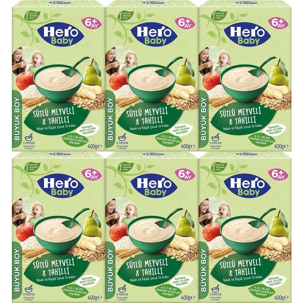 Hero Baby Kaşık Maması 400GR Sütlü Meyveli 8 Tahıllı 6 Lı Set