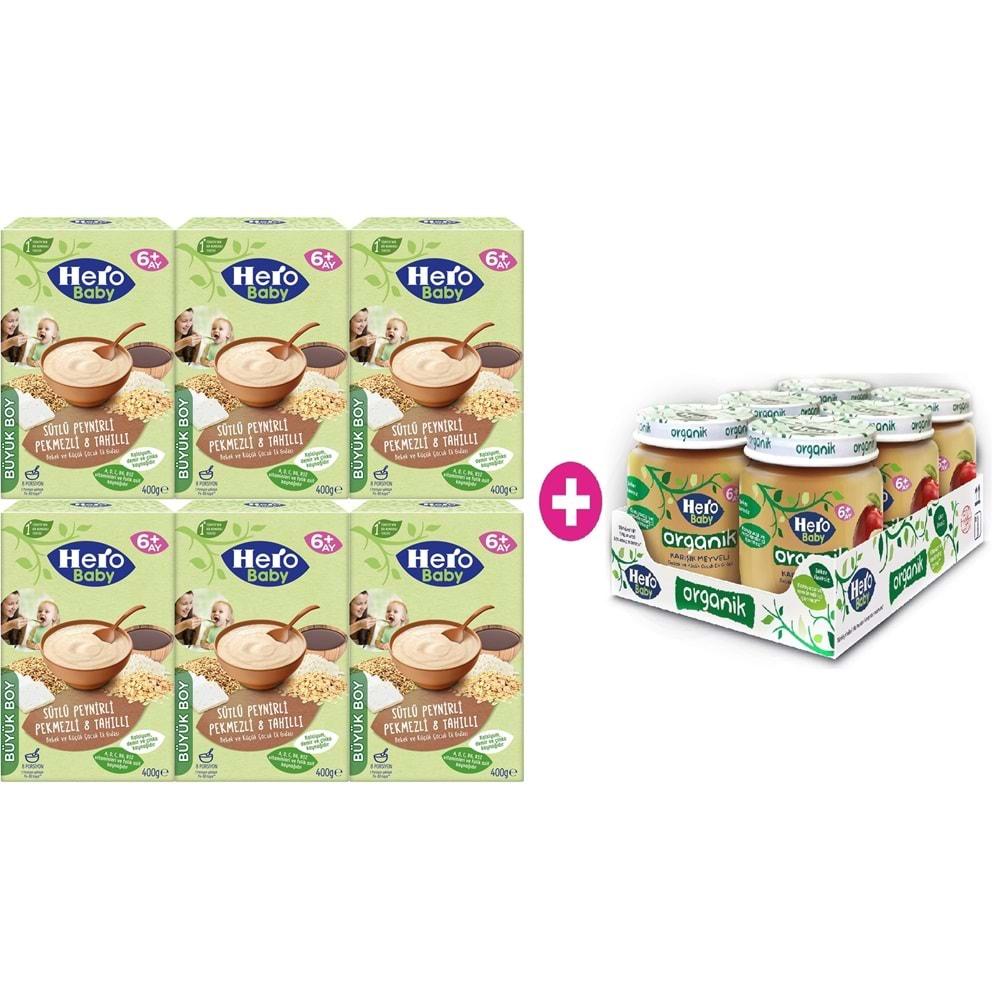 Hero Baby Kaşık Maması 400GR Sütlü Peynirli Pekmezli 8 Tahıllı 6 Lı Set + 6 Adet Kavanoz Maması