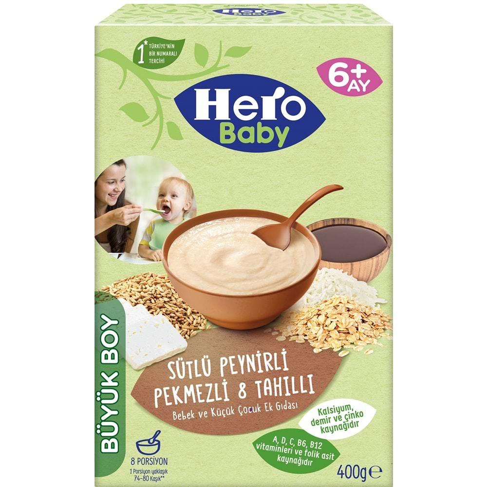 Hero Baby Kaşık Maması 400GR Sütlü Peynirli Pekmezli 8 Tahıllı 6 Lı Set + 6 Adet Kavanoz Maması