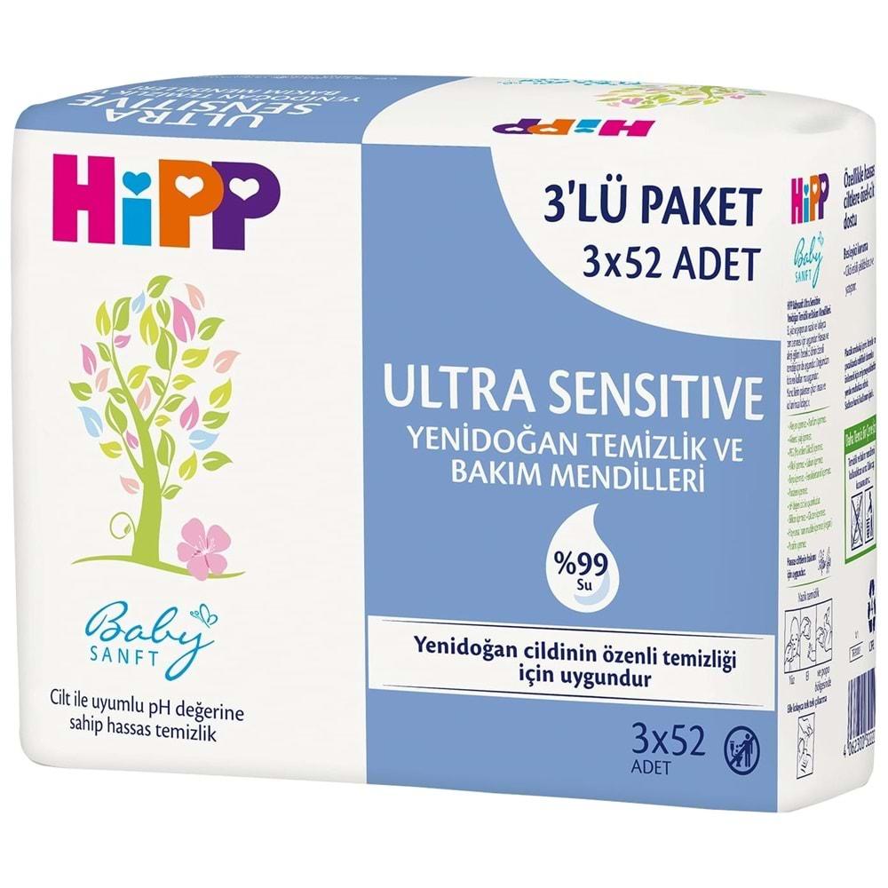 Hipp Baby Sanft Islak Havlu Mendil 52 Yaprak Sensitive Yeni Doğan 36 Lı Set (12PK*3) 1872 Yaprak