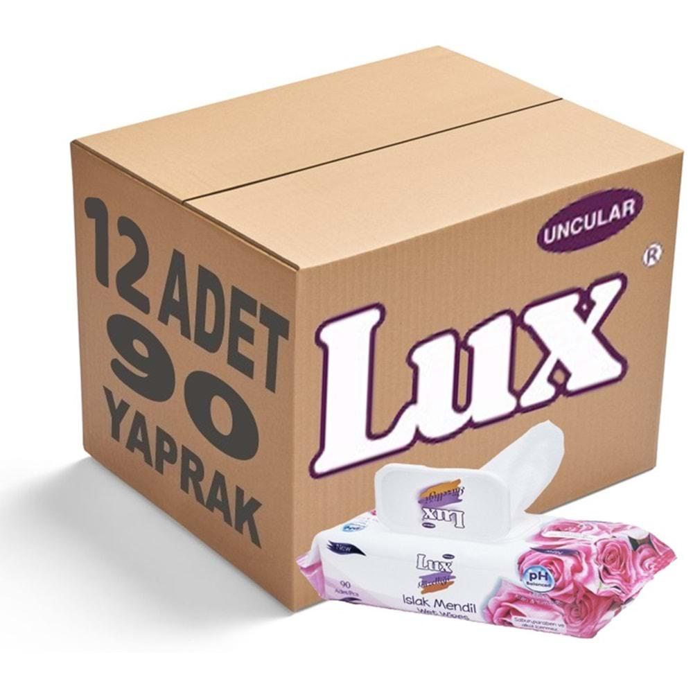 Lux Islak Havlu Mendil 90 Yaprak Gül (12 Li Set) Plastik Kapaklı