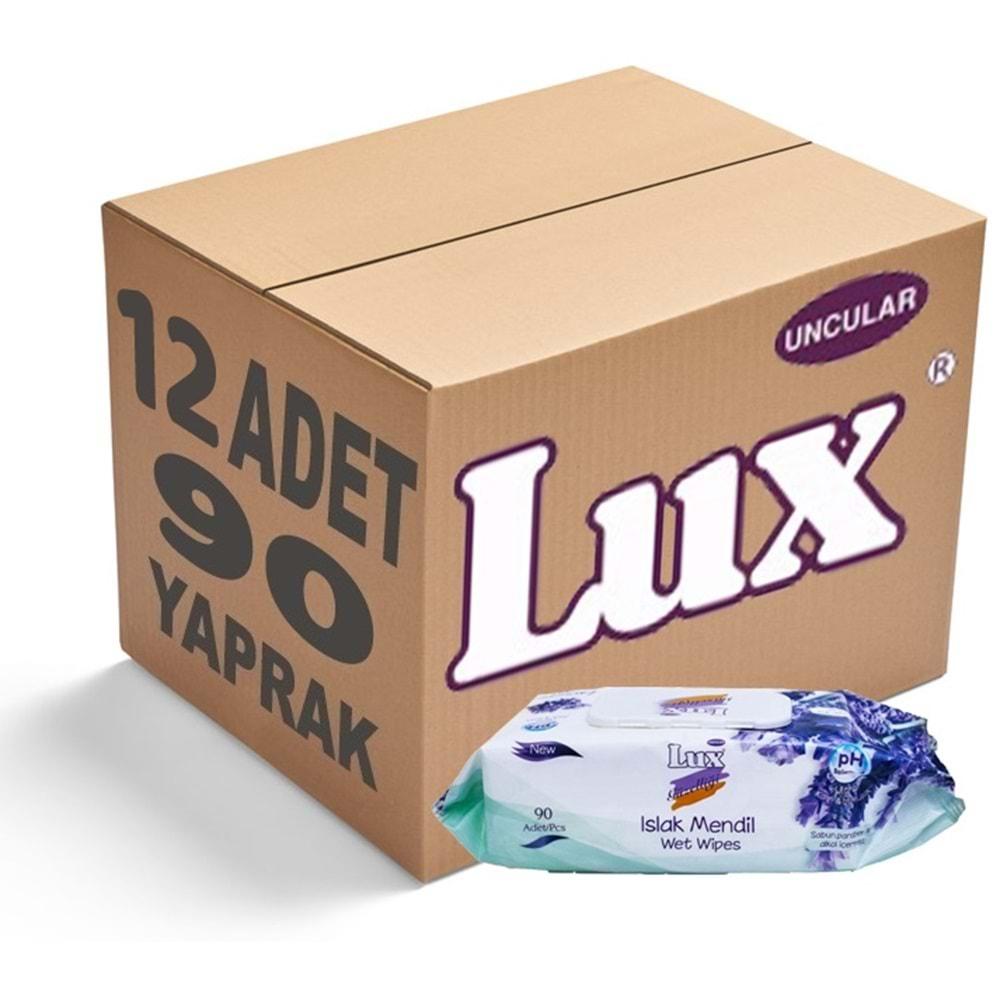 Lux Islak Havlu Mendil 90 Yaprak Lavanta (12 Li Set) Plastik Kapaklı