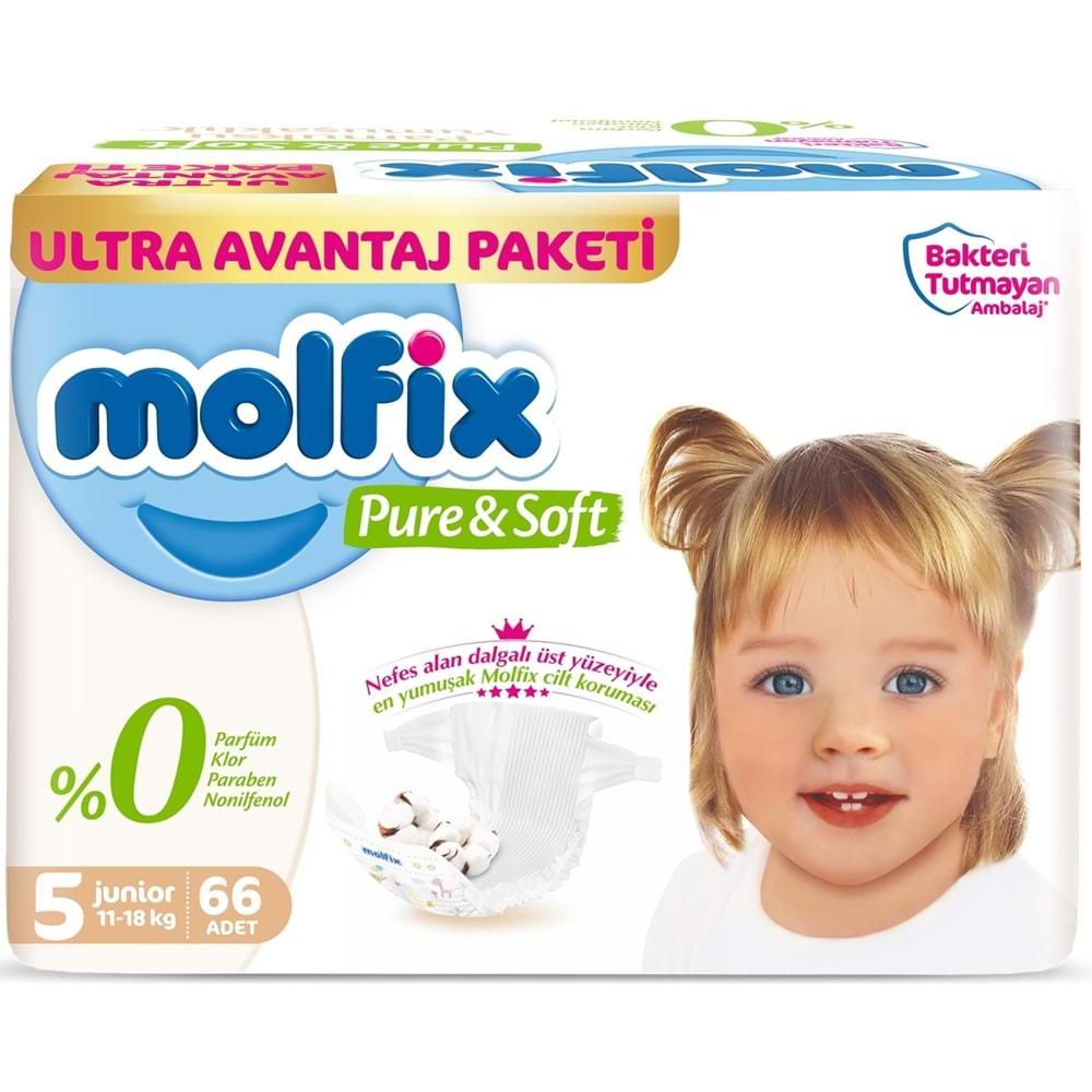 Molfix Pure&Soft Bebek Bezi Beden:5 (11-18Kg) Junior 132 Adet Ekonomik Ultra Avantaj Pk