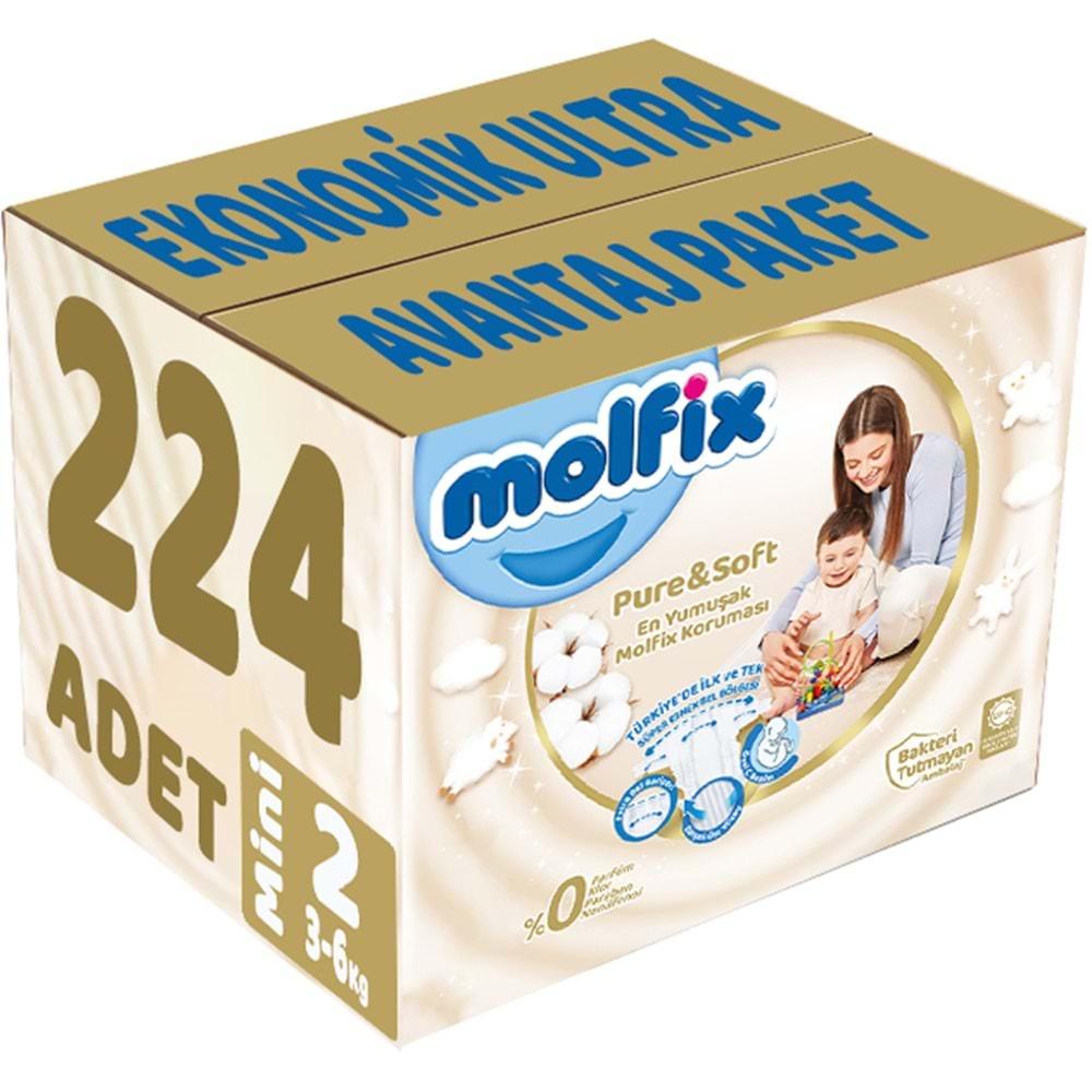 Molfix Pure&Soft Bebek Bezi Beden:2 (3-6Kg) Mini 224 Adet Ekonomik Ultra Avantaj Pk