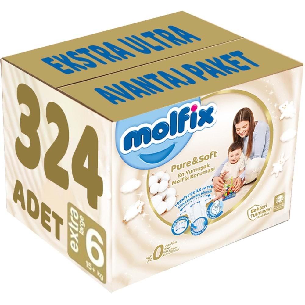 Molfix Pure&Soft Bebek Bezi Beden:6 (15+Kg) Extra Large 324 Adet Ekstra Ultra Avantaj Pk
