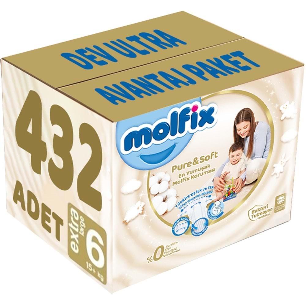 Molfix Pure&Soft Bebek Bezi Beden:6 (15+Kg) Extra Large 432 Adet Dev Ultra Avantaj Pk