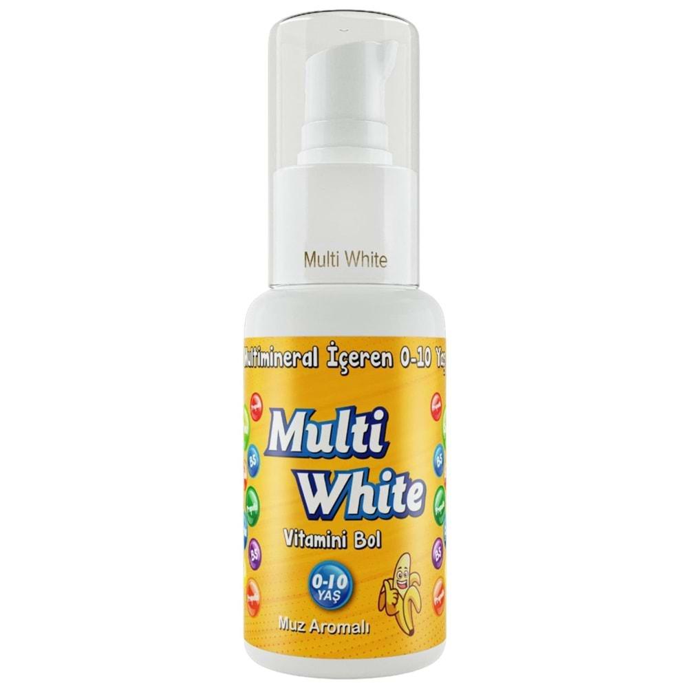 Multi White Diş Macunu 50ML Karma Muz-Çilek-Sakız Aromalı Bol Vitaminli (0-10 Yaş) (9 Lu Set)