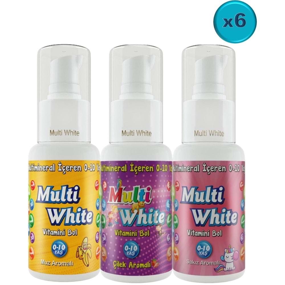 Multi White Diş Macunu 50ML Karma Muz-Çilek-Sakız Aromalı Bol Vitaminli (0-10 Yaş) (18 Li Set)