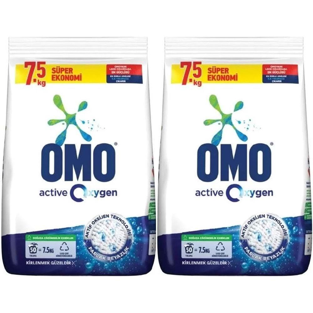 Omo Matik Çamaşır Deterjanı 15KG Active Oxygen / Beyazlar İçin (2PK*7.5KG) (100 Yıkama)