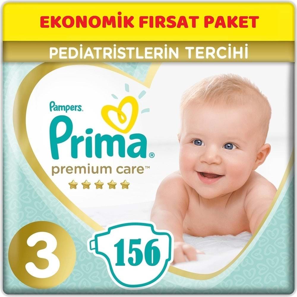 Prima Premium Care Bebek Bezi Beden:3 (6-10Kg) Midi 156 Adet Ekonomik Fırsat Pk