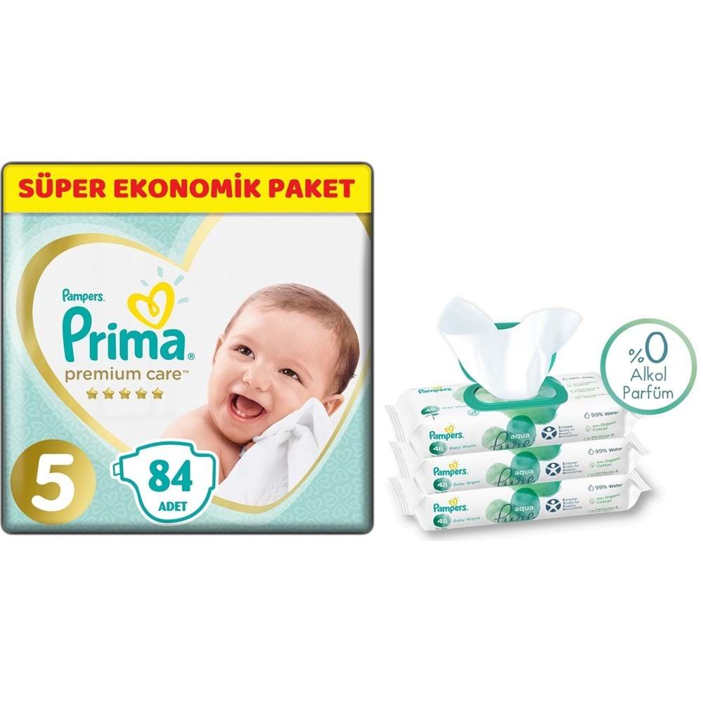 Prima Premium Care Bebek Bezi Beden:5 (11-16Kg) Junior 84 Adet + 3 Lü Mendil Süper Ekonomik Pk