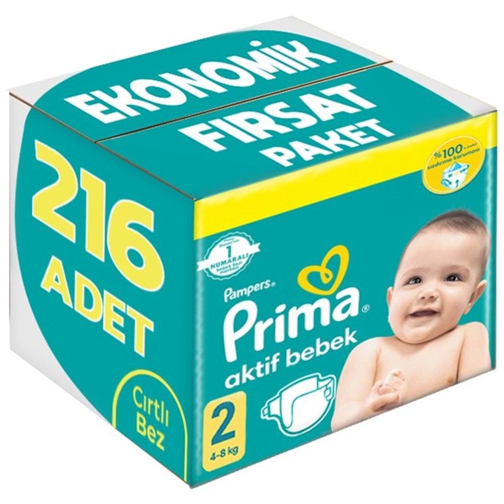 Prima Bebek Bezi Beden:2 (4-8Kg) Mini 216 Adet Ekonomik Fırsat Pk