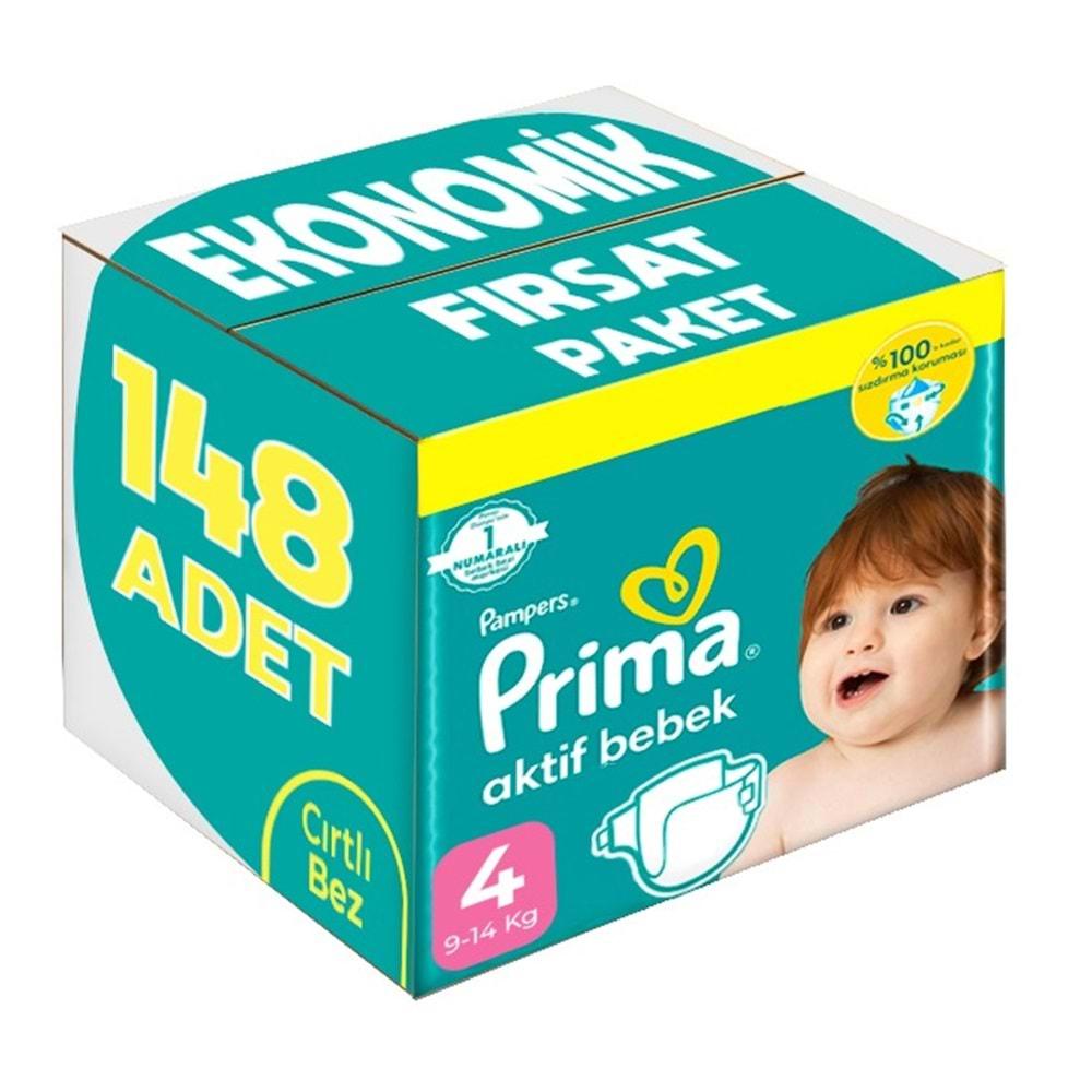 Prima Bebek Bezi Beden:4 (9-14KG) Maxi 148 Adet Ekonomik Fırsat Pk