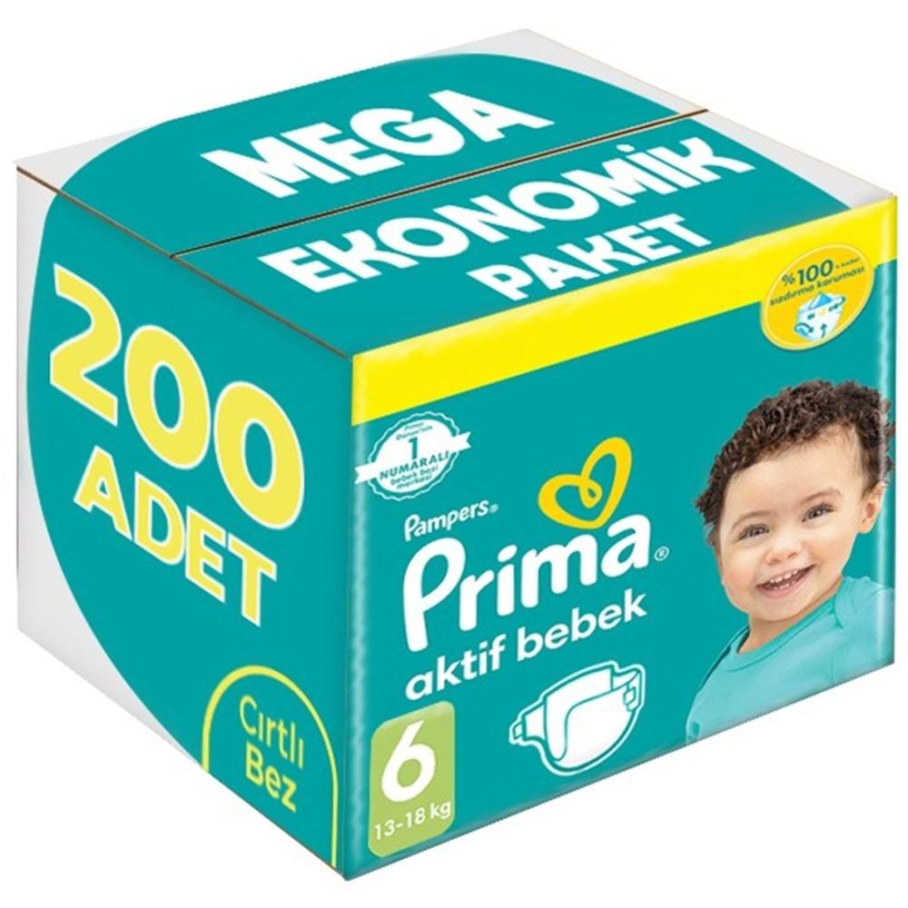 Prima Bebek Bezi Beden:6 (13-18Kg) Extra Large 200 Adet Mega Ekonomik Pk