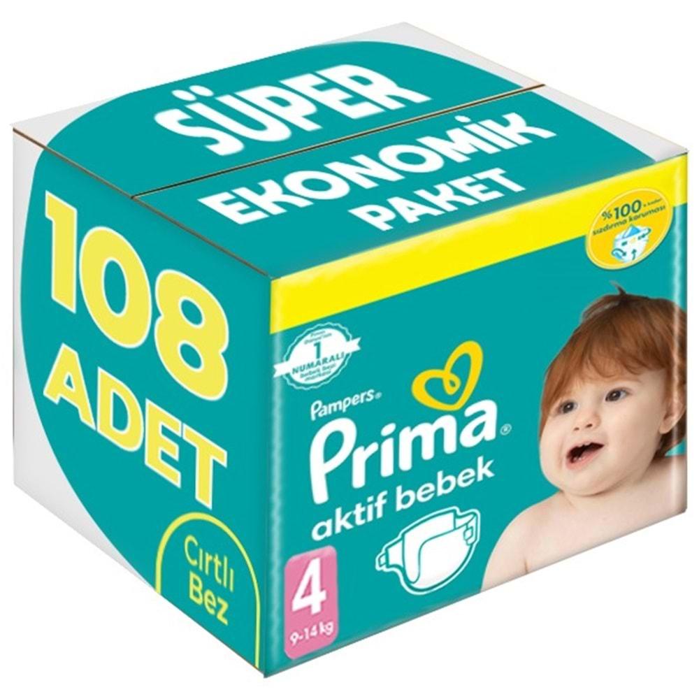 Prima Bebek Bezi Beden:4 (9-14Kg) Maxi 108 Adet Süper Ekonomik Pk