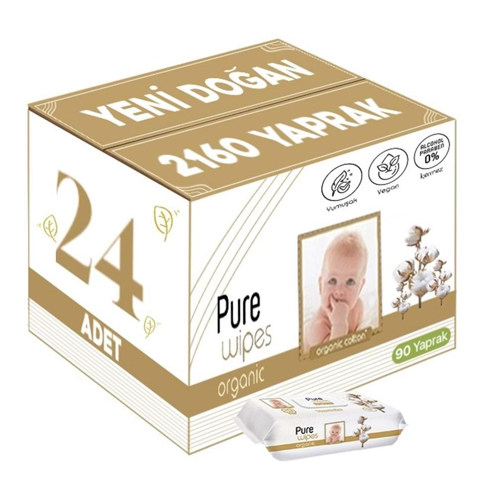Pure Baby Islak Havlu Mendil 90 Yaprak Yenidoğan Organic Pamuklu (24 Lü Set) 2160 Yaprak Plstk Kapak