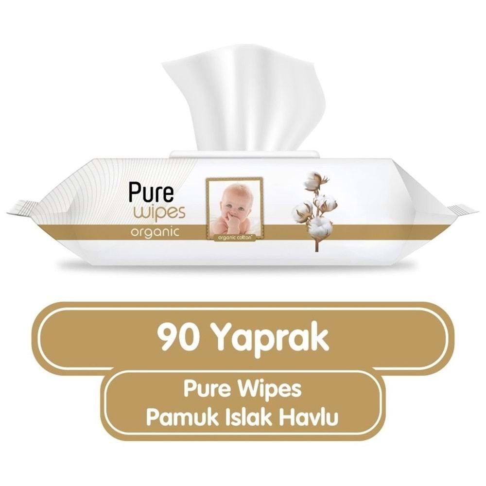Pure Baby Islak Havlu Mendil 90 Yaprak Yenidoğan Organic Pamuklu (36 Lı Set) 3240 Yaprak Plstk Kapak