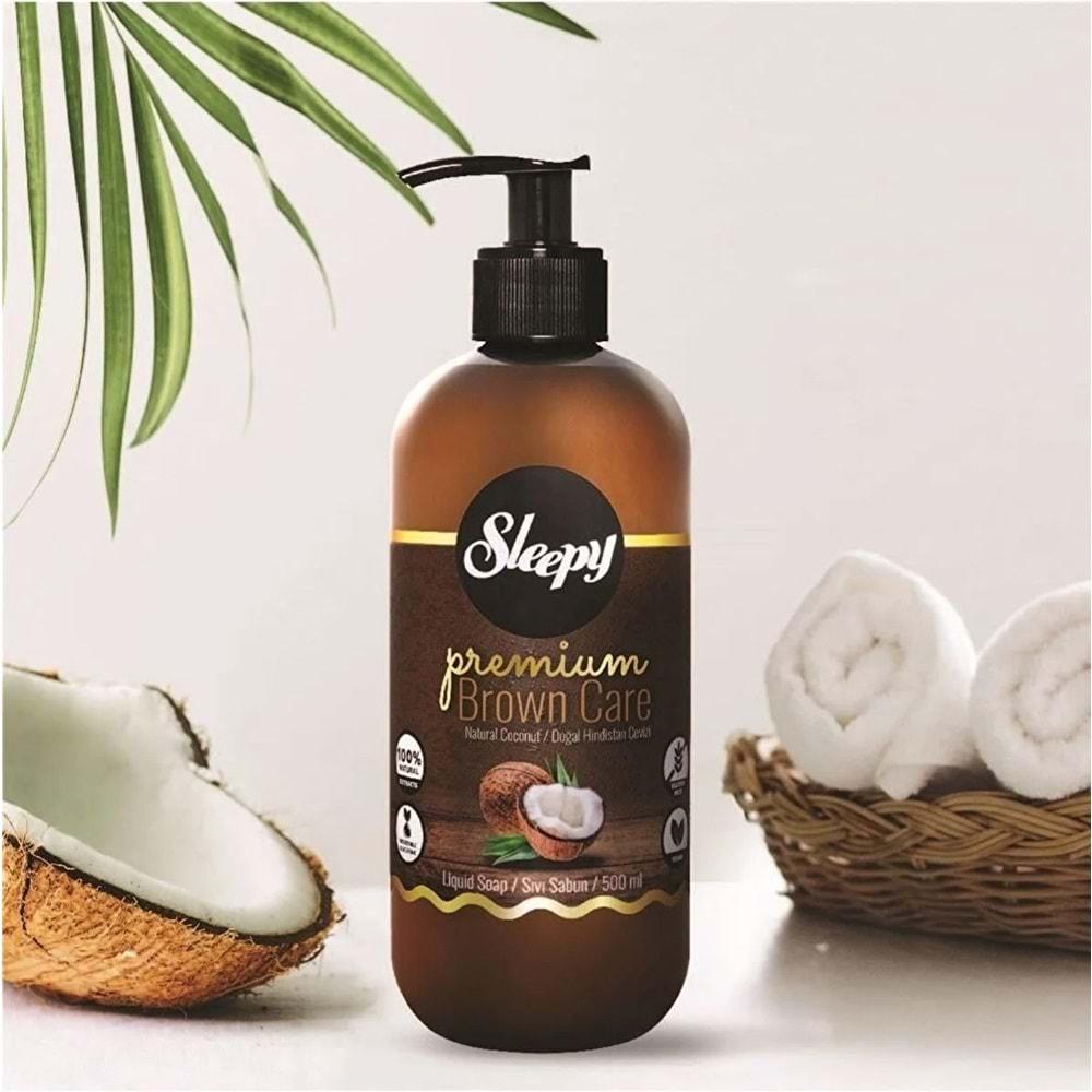 Sleepy Sıvı Sabun Premium 500ML Brown Care Seri (Doğal Badem/Hindistan Cevizi/Argan) (12 Li Set)