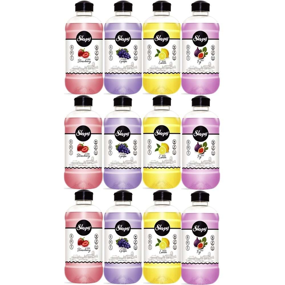 Sleepy Sıvı Sabun 1500ML Karma Grape/Üzüm-Lemon/Limon-Fig/İncir-Strawberry/Çilek (12 Li Set)