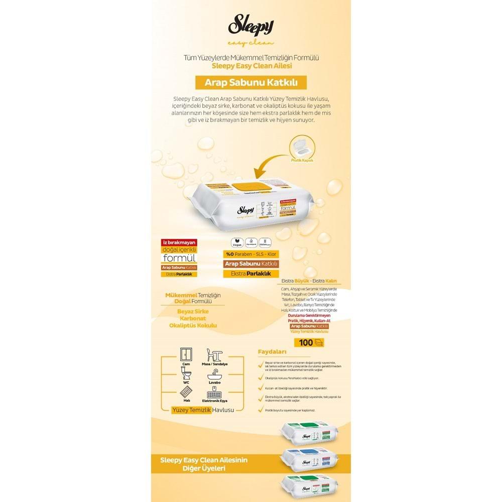 Sleepy Easy Clean Yüzey Temizlik Havlusu 100 Yaprak Arap Sabunlu Plstk Kapak (6 Lı Set) 600 Yaprak