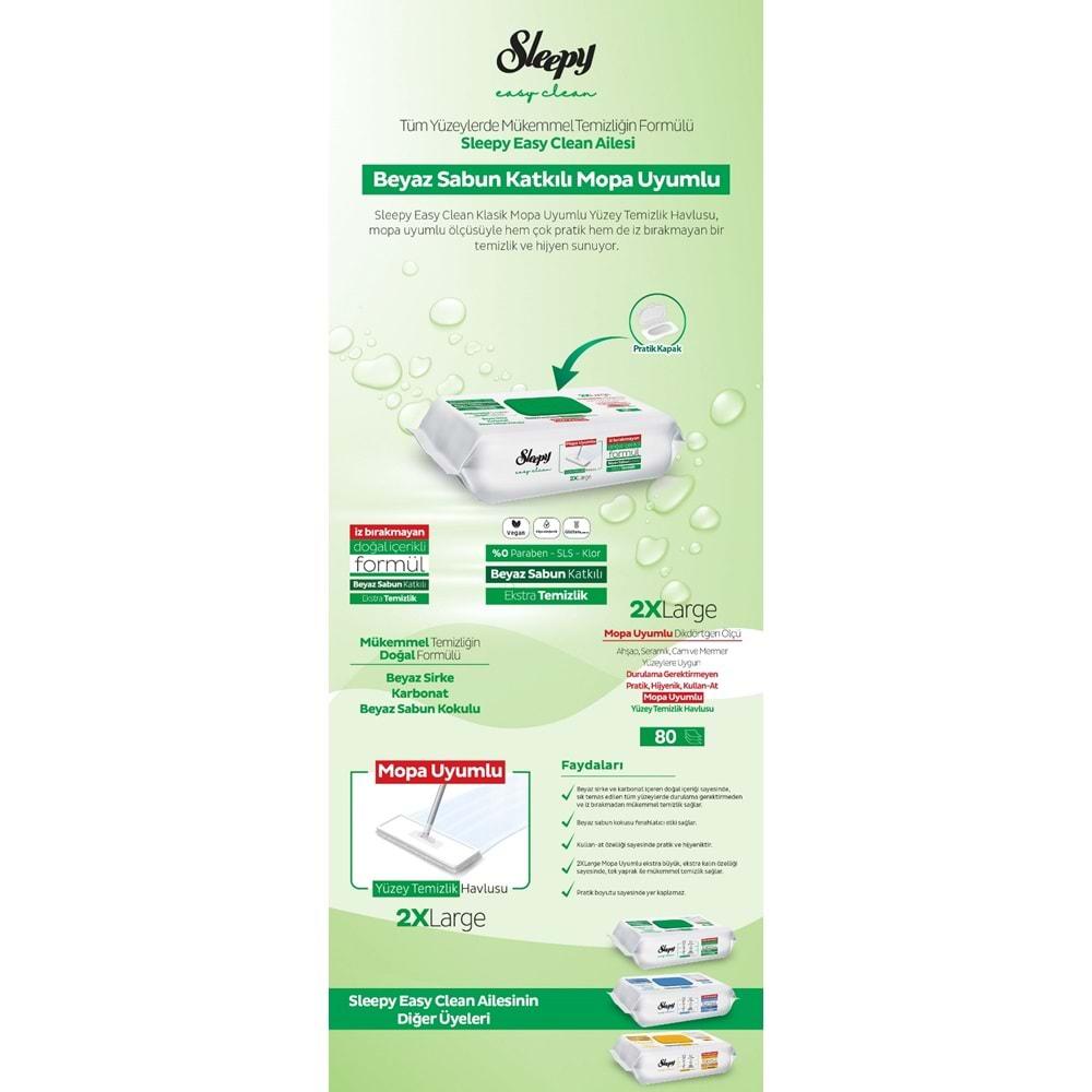 Sleepy Easy Clean Yüzey Temizlik Havlusu 80 Yaprak Beyaz Sabun/Mopa Uyumlu (6 Lı Set) 480 Yaprak