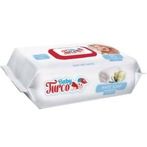 Baby Turco Islak Havlu Mendil 90 Yaprak Beyaz Sabun Kokulu Plastik Kapaklı Tekli Pk