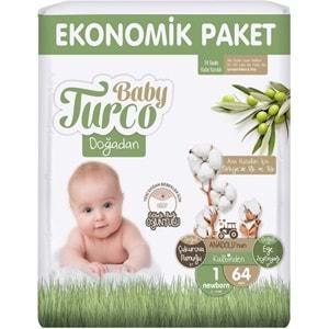 Baby Turco Bebek Bezi Doğadan Beden:1 (2-5Kg) Yeni Doğan 64 Adet Ekonomik Pk
