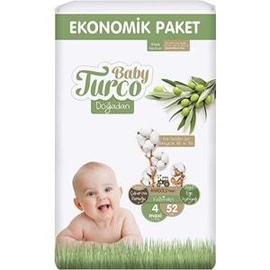 Baby Turco Bebek Bezi Doğadan Beden:4 (8-14KG) Maxi 52 Adet Ekonomik Pk