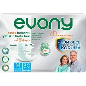 Evony Premium Hasta Bezi Yetişkin Bel Bantlı Tekstil Yüzey M-Orta 30 Adet Tekli Pk
