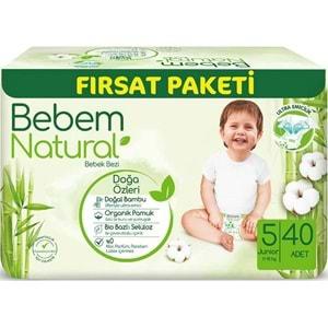 Bebem Bebek Bezi Natural Beden:5 (11-18Kg) Junior 40 Adet Fırsat Pk