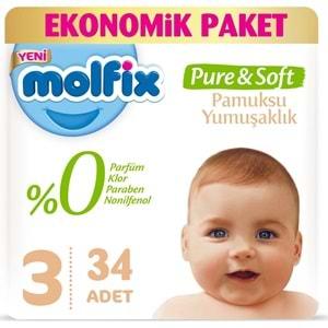 Molfix Pure&Soft Bebek Bezi Beden:3 (4-9Kg) Midi 34 Adet Ekonomik Pk