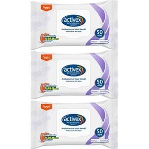 Activex Antibakteriyel Islak Havlu Mendil Hassas 50 Yaprak 3 Lü Set (150 Yaprak) Plastik Kapaklı