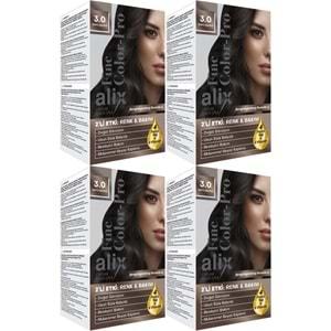 Alix 50ML Kit Saç Boyası 3.0 Koyu Kahve (4 Lü Set)
