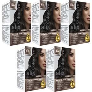 Alix 50ML Kit Saç Boyası 3.0 Koyu Kahve (5 Li Set)