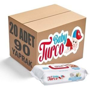 Baby Turco Islak Havlu Mendil 90 Yaprak 20 Li Set Beyaz Sabun Kokulu Plastik Kapaklı