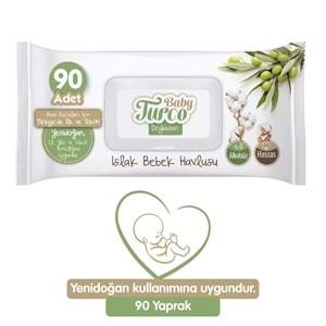 Baby Turco Islak Havlu Mendil Yenidoğan 90 Yaprak Doğadan 12 Li Set 1080 Yaprak Plastik Kapaklı