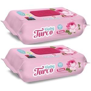 Baby Turco Islak Havlu Mendil 90 Yaprak Gül/Rose 2 Li Set 180 Yaprak Plastik Kapaklı