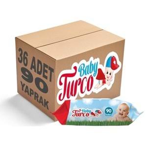 Baby Turco Islak Havlu Mendil Klasik 90 Yaprak 36 Lı Set Plastik Kapaklı 3240 Yaprak