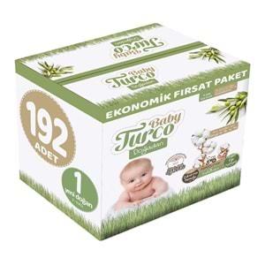 Baby Turco Bebek Bezi Doğadan Beden:1 (2-5Kg) Yeni Doğan 192 Adet Ekonomik Fırsat Pk