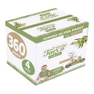 Baby Turco Külot Bebek Bezi Doğadan Beden:4 (8-18KG) Maxi 360 adet Jumbo Ultra Pk