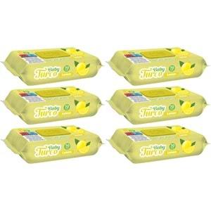Baby Turco Islak Havlu Mendil 70 Yaprak Limon 6 Lı Set Plastik Kapaklı (420 Yaprak)