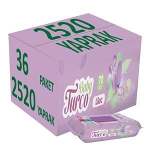 Baby Turco Islak Havlu Mendil 70 Yaprak Leylak 36 Lı Set Plastik Kapaklı (2520 Yaprak)