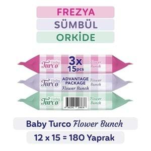 Baby Turco Islak Havlu Cep Mendil 15 Yaprak (6 Lı Set) Çiçek Demeti/Flower Bunch (6PK*15) 90 Yaprak