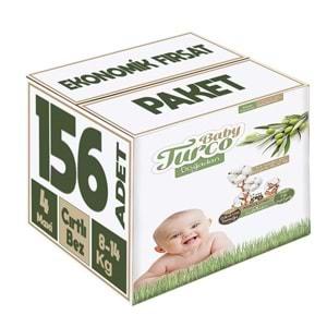 Baby Turco Bebek Bezi Doğadan Beden:4 (8-14KG) Maxi 156 Adet Ekonomik Fırsat Pk