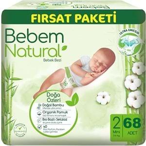 Bebem Bebek Bezi Natural Beden:2 (3-6Kg) Mini 136 Adet Ekonomik Fırsat Pk