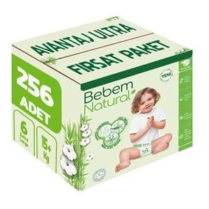 Bebem Bebek Bezi Natural Beden:6 (15+Kg) Extra Large 256 Adet Avantaj Ultra Fırsat Pk