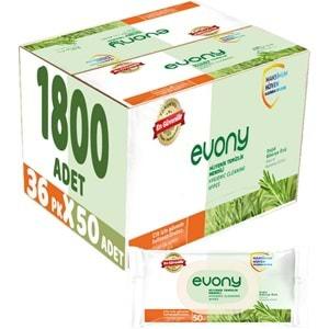 Evony Hijyenik Temizlik Islak Havlu Mendil 50 Yaprak Plastik Kapaklı (36 Lı Set) 1800 Yaprak