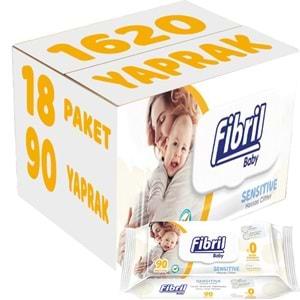Fibril Islak Havlu Mendil 90 Yaprak Baby Sensitive Plastik Kapaklı (18 Li Set) 1620 Yaprak